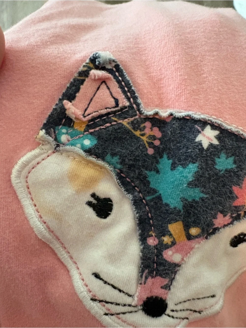 Girls Pink Fox Appliqué Ruffle Hem Top